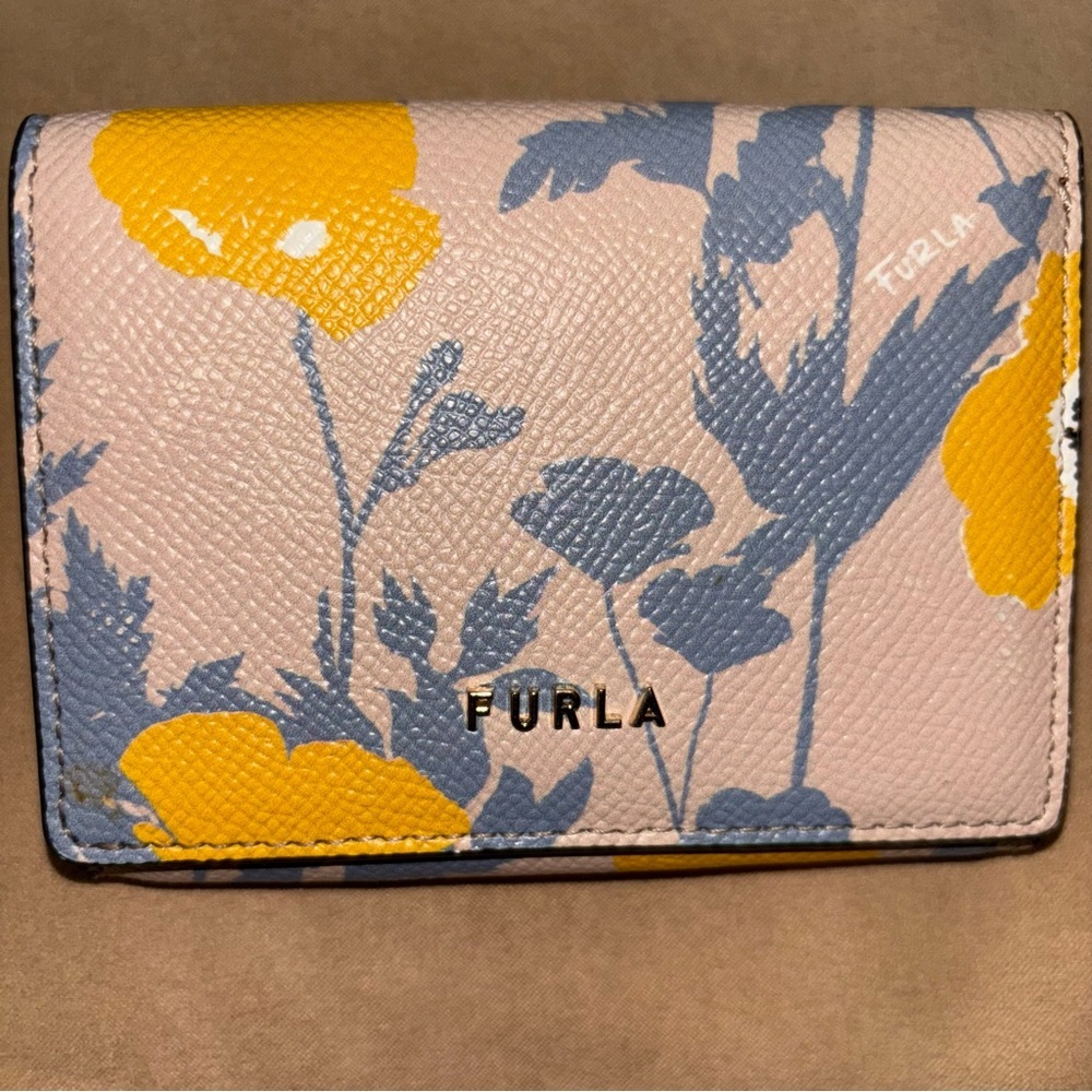 Furla Floral Wallet Coin Pocket Tri-fold Mini Leather Wallet - Picture 2 of 11